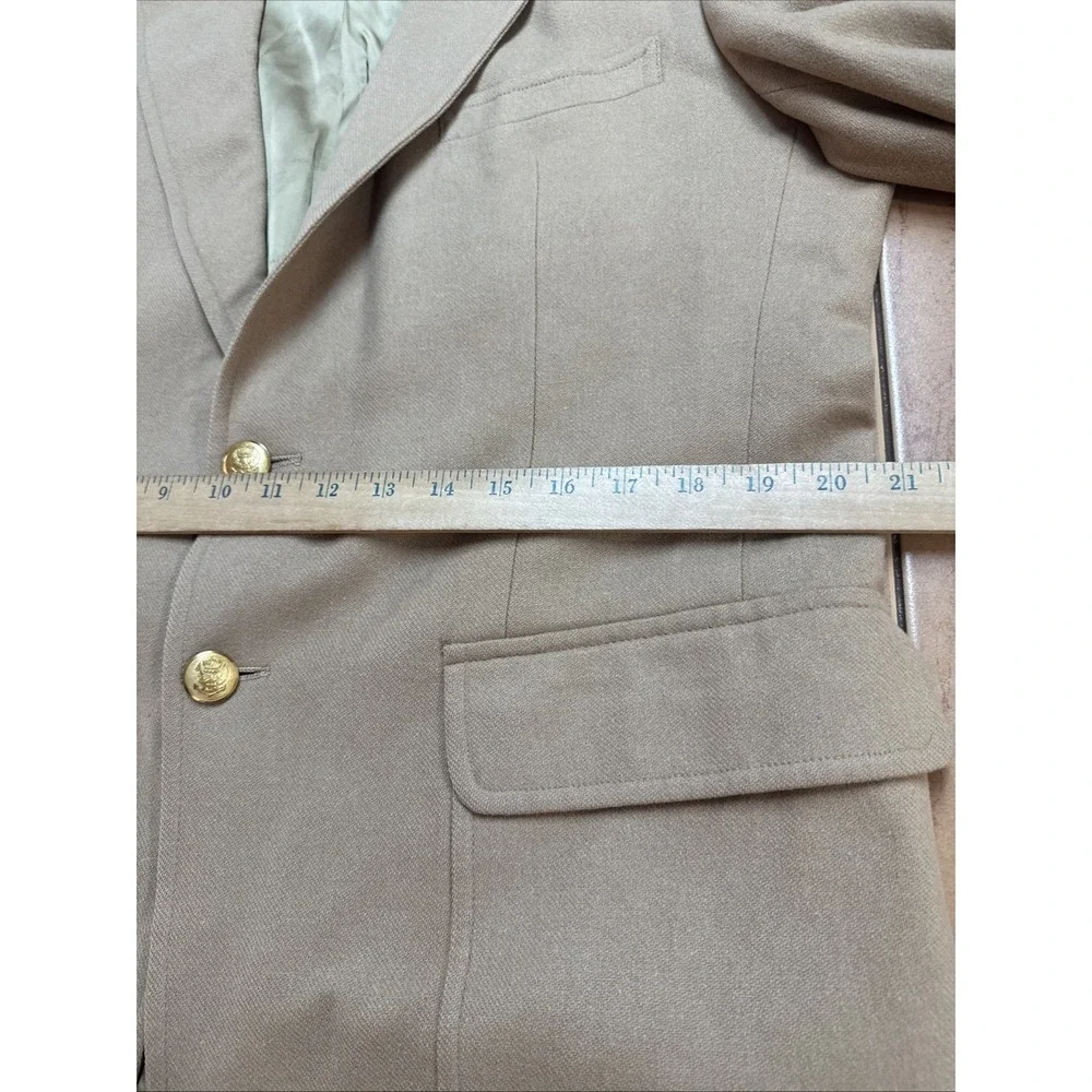 Tan Brown Gold Button Flannel Wool Blazer Stanley Blacker Academia Jacket Sz 42S